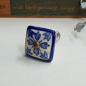 Hand Painted Ceramic knob-blue square