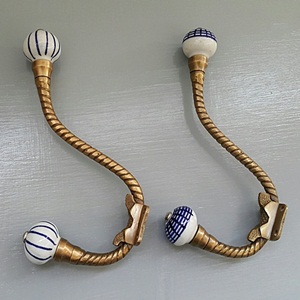 Porcelain  Brass Hook - Blue Pattern
